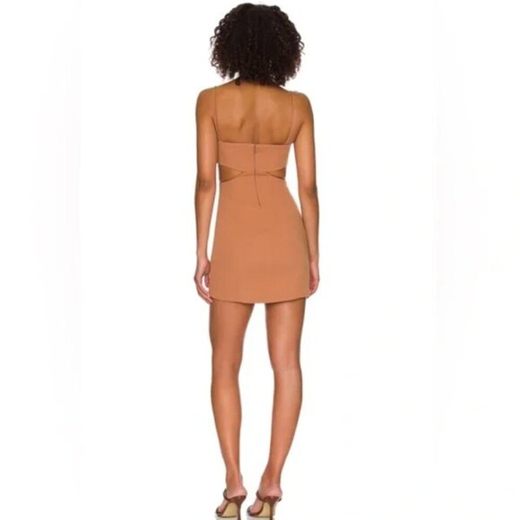 MISHA Tokyo Strappy Cutout Party Minimalist Mini Dress in Praline Brown Size 2 - Picture 2 of 13